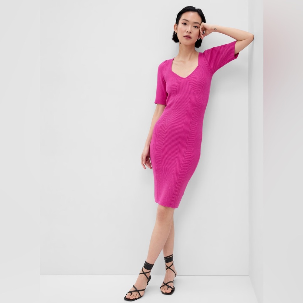 Puff Sleeve Sweetheart Rib Midi Dress Size L